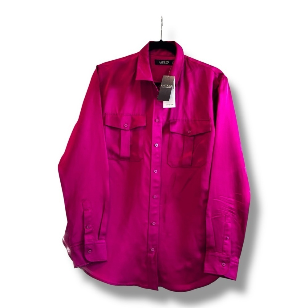 Lauren Ralph Lauren Fuchsia Linen-Blend Utility Shirt L NWT MSRP $145 - Picture 2 of 8